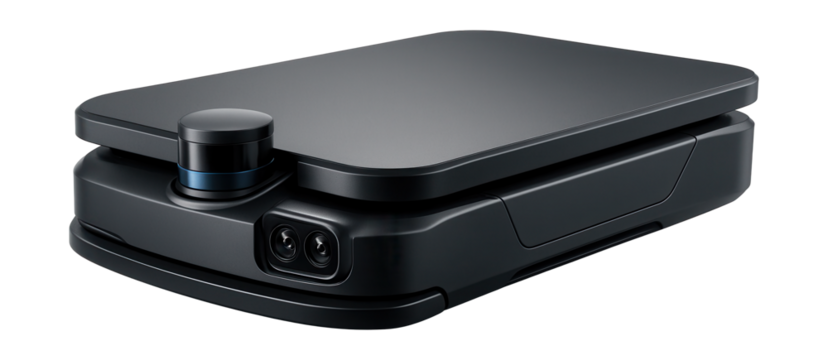 Automated vehicle with flat platform and navigation sensors for efficient transport.