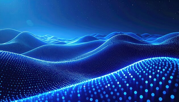 Abstract digital landscape of glowing blue dots