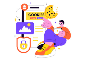 Internet Cookies Technology Vector Illustration Featuring Tracking Cookie Records of User Browsing Activities on a Website In a Flat Background