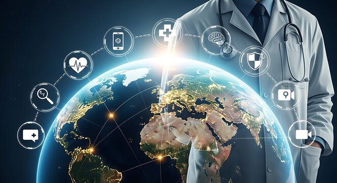 Global Healthcare Innovation - Doctor, Earth, and Technology Integration.