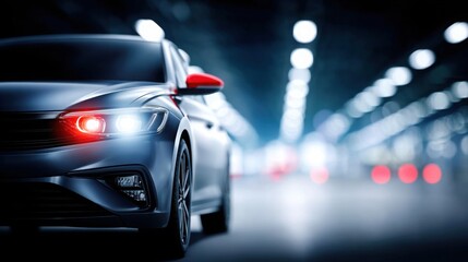 Modern sleek luxury car with stylish design, advanced technology, safety features, and high performance on urban roads in a professional automotive setting