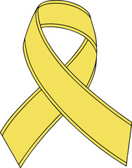 Yellow Awareness Ribbon with Black Outline on Black Background yellow ribbon symbol