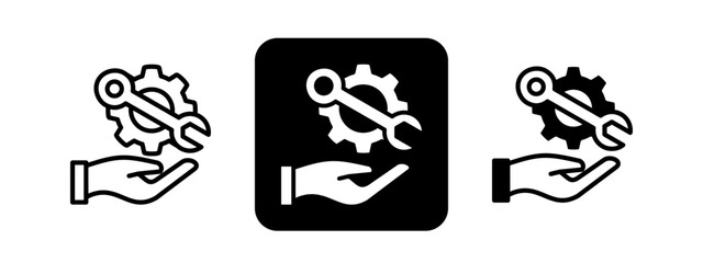 Service  Solid color and black line drawing vector illustration set