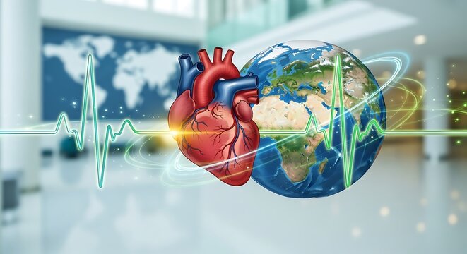 Global Heart Health - A Conceptual Illustration of Cardiovascular Wellness Worldwide.