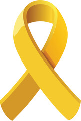 Yellow awareness ribbon with subtle light reflections on black symbol support