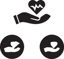 Illustration of icon of a hand cradling a heart, symbolizing care, health, and life