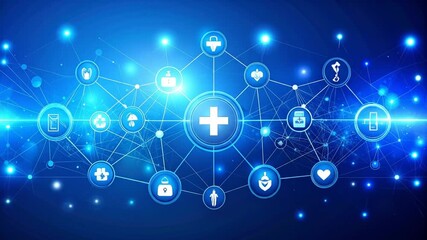 Digital Medical Network Connecting Health Icons and Symbols On Blue Background - Powered by Adobe
