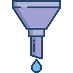 Light Blue Liquid Dripping From A Pale Purple Funnel With Dark Blue Outline Isolated On White Background Illustration