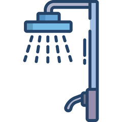 Modern Shower Head with Flowing Water on a Clean Transparent Background Simple Vector Graphic Design