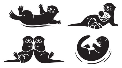 Set of otter icons playful black and white vector illustrations perfect for logo design and wildlife conservation projects
