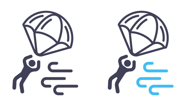 Parachute player carried away by the wind black icon. Flat illustration.