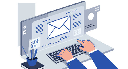 Computer Screen Displaying Email with Hands Typing.
