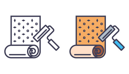 Wallpapering an apartment black icon. Flat illustration.