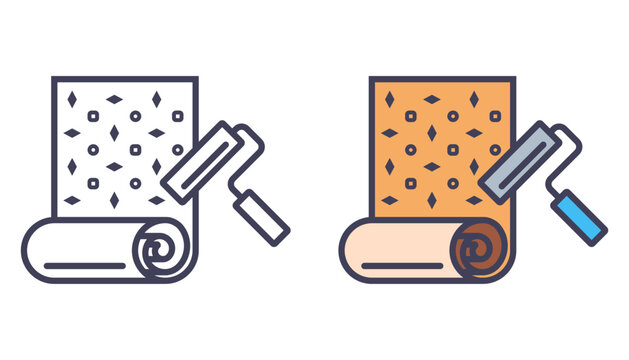 Wallpapering an apartment black icon. Flat illustration.