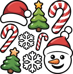 Colorful Winter Holiday Emoji PNG  Festive Flat Vector Elements