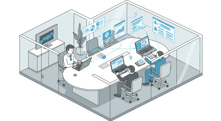 Obraz premium Business Meeting in Modern Office with Laptops.