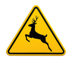 Yellow triangular animal crossing sign featuring a black deer silhouette.