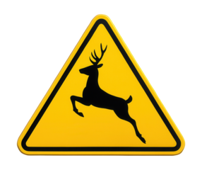 Yellow triangular animal crossing sign featuring a black deer silhouette.