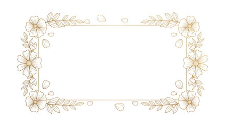 Elegant rectangular frame decorated with delicate hand-drawn golden flowers, leaves, and petals on a white background.