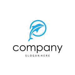 simple design open sea animal dolphin logo with simple sea dolphin concept illustration template