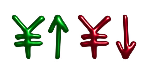 3d yen currency symbol Growth and fall profit with arrow up and down Element for design
