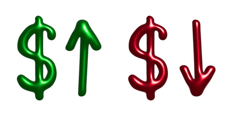 3d dollar currency symbol Growth and fall profit with arrow up and down Element for design