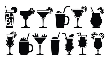 Vector set of various cocktail drink icons