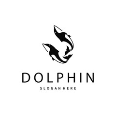 simple design open sea animal dolphin logo with simple sea dolphin concept illustration template