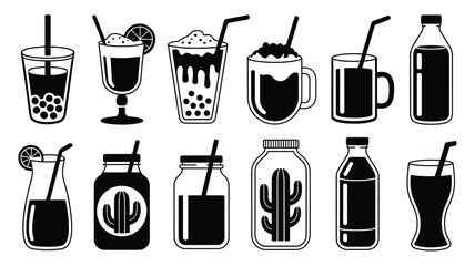 Assorted drink and beverage outline icons