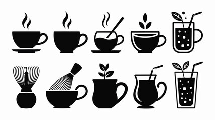 Tea and coffee beverage icon set vector art