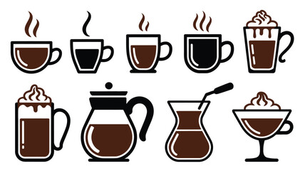 Diverse coffee and hot beverage icons set