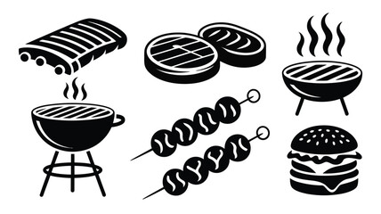 Barbecue and grill food icon set collection