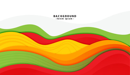 Abstract wavy background with green, orange, yellow, and red layers suitable for vibrant designs, posters, covers, digital art, and backgrounds.