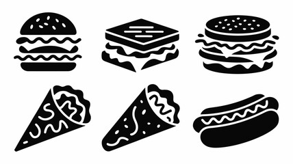 Variety of fast food meal icons set vector