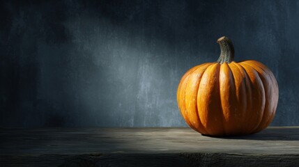 Harvest shadows: a pumpkin's role in halloween dÃ©cor. Professional look. Seasonal enchantment: pumpkin centerstage on weathered wood with spooky accents. Editorial style. Advertising photo.