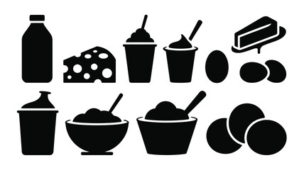 Breakfast dairy food elements silhouette