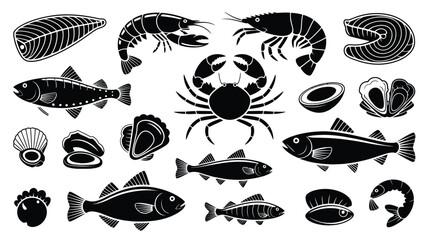 Seafood black silhouette icons and symbols