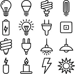 Light Bulb Outline Icon Set  Innovation, Bright Ideas, and Illumination