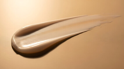 Beige cream smear on a matching surface displaying smooth texture and rich consistency