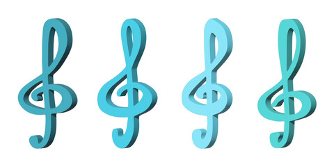 Set of 3d treble clef. Hand drawn musical symbol. Single element for print, web, design, decor, logo