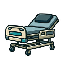 A medical hospital bed with adjustable frame, used for patient care and treatment.
