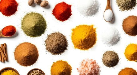 Assorted spices herbs seasonings ingredients cooking culinary food flavor aroma taste spice salt powder