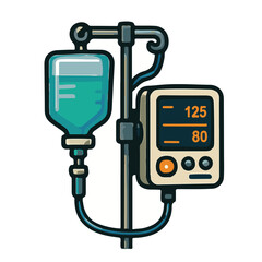 An intravenous drip bag setup used for delivering fluids and medications to patients.
