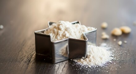 A star shaped cookie cutter filled with flour ready for baking delicious homemade treats