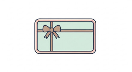 Minimalist flat design vector illustration of a light green gift card with a brown ribbon and bow, perfect for holiday greetings and special occasions