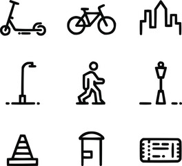 Urban Mobility Outline Icon SetCity Transport and Street Elements