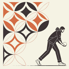 Silhouette of a Person Playing Ball with Geometric Pattern