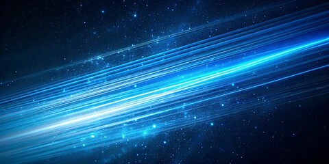 Abstract blue light streak motion blur background with particle effect