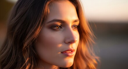 Natural Beauty Female Portrait with Wavy Hair