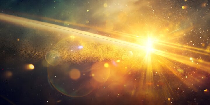 Brilliant golden sun flare illuminating a cosmic dust ring in space